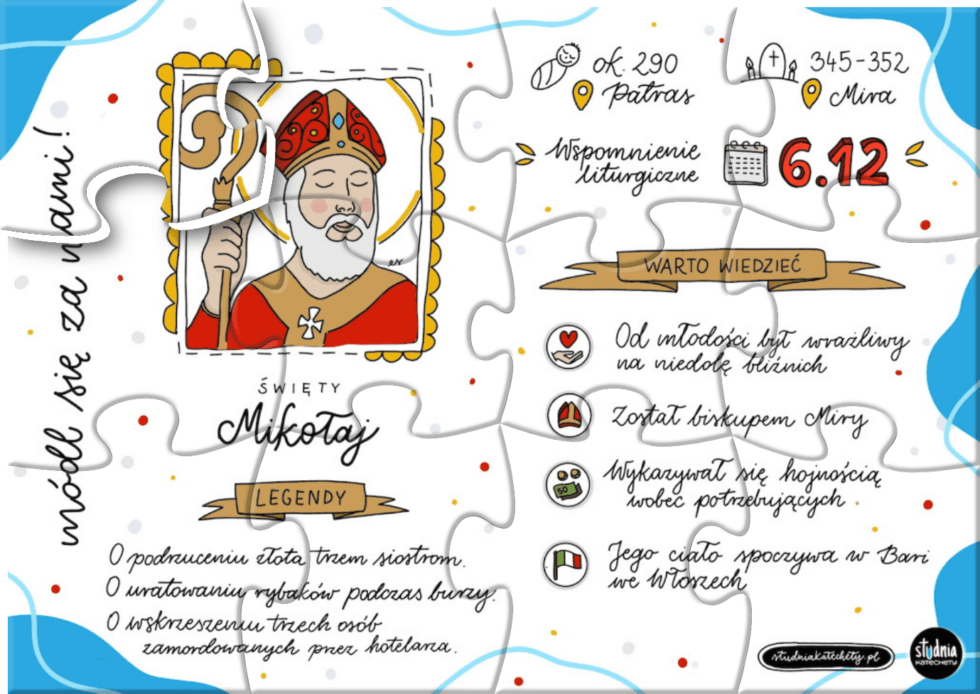 św Mikołaj karta pracy na religię