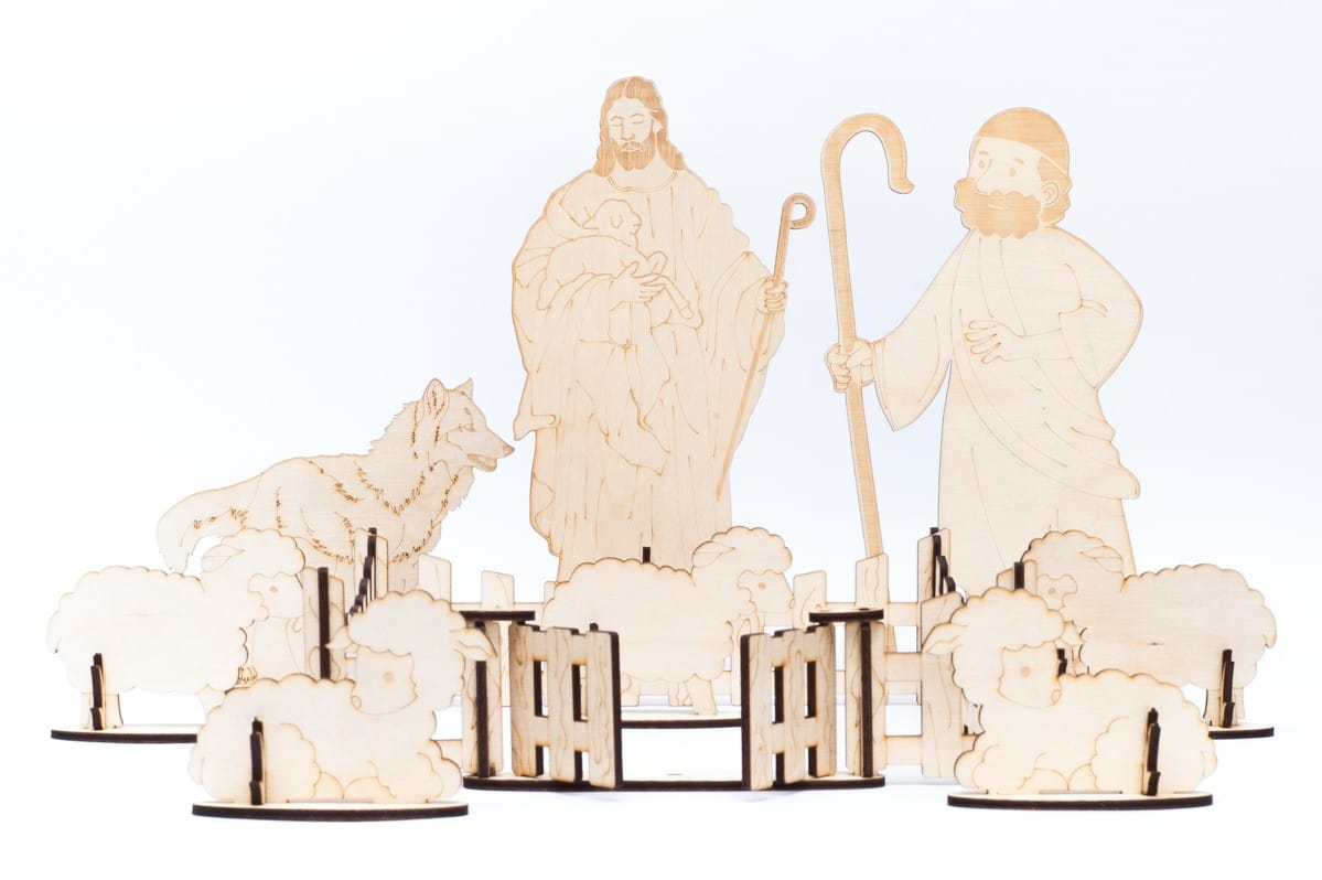puzzle 3d pomoce drewniane na religię katecheza Montessori przypowieść o owcach i pasterzu