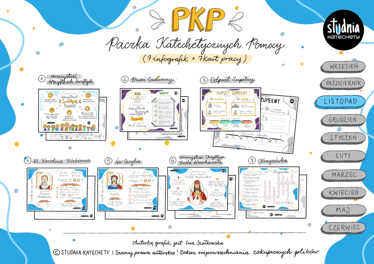 listopad karty pracy i infografiki na lekcje religii