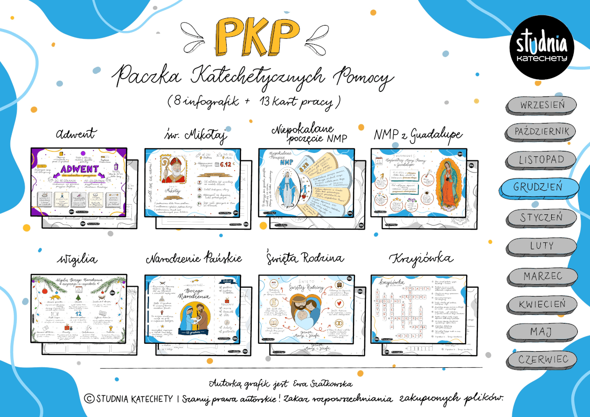 karty pracy i infografiki na lekcje religii w grudniu