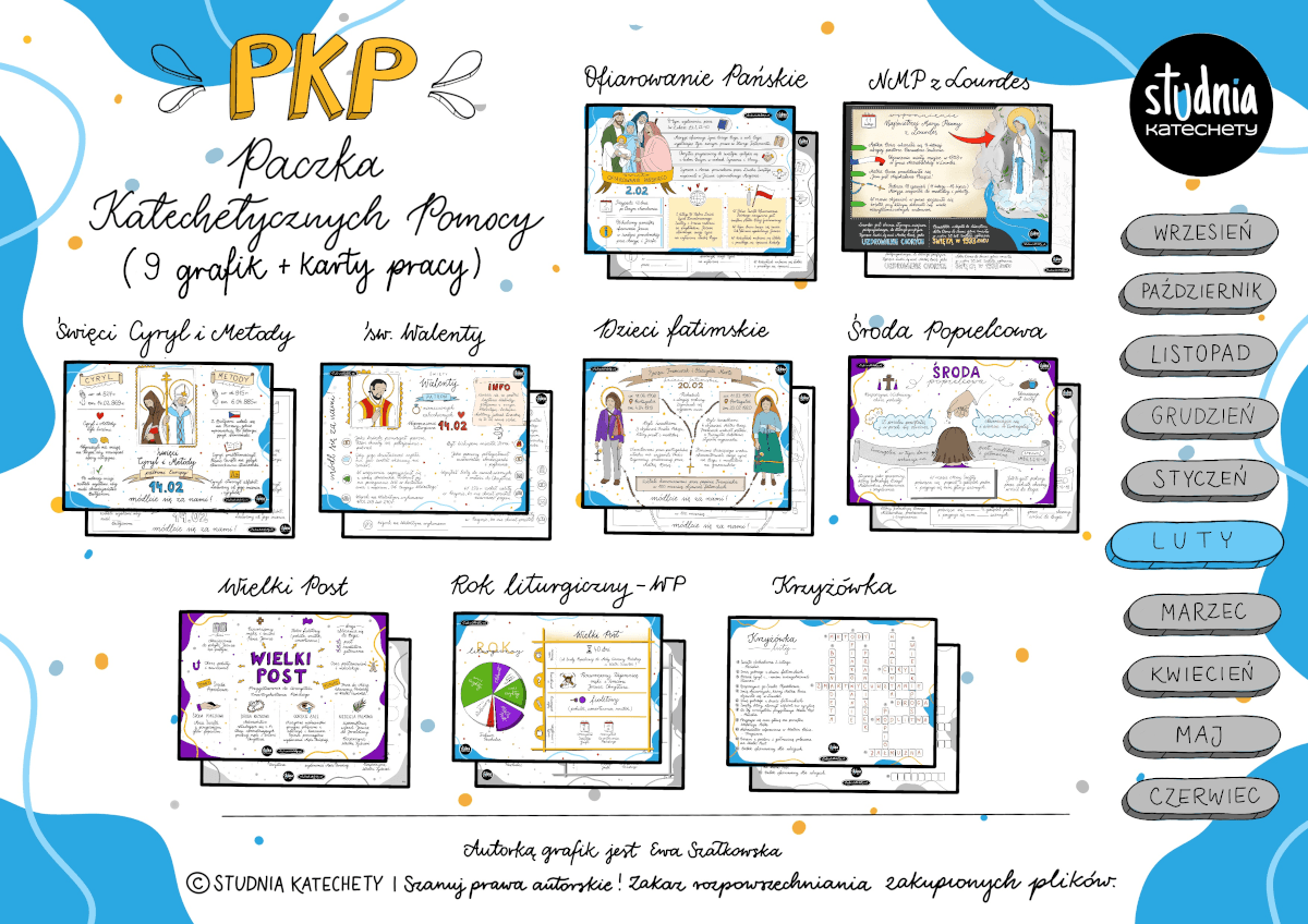 Zestaw wszystkich 10 Paczek Katechetycznych Pomocy (wrzesień - czerwiec) + dodatkowe karty - 102 infografiki, 104 kart pracy w 2 lub 3 wersjach - pliki do pobrania i wydruku ⏬🖨️ - obrazek 9