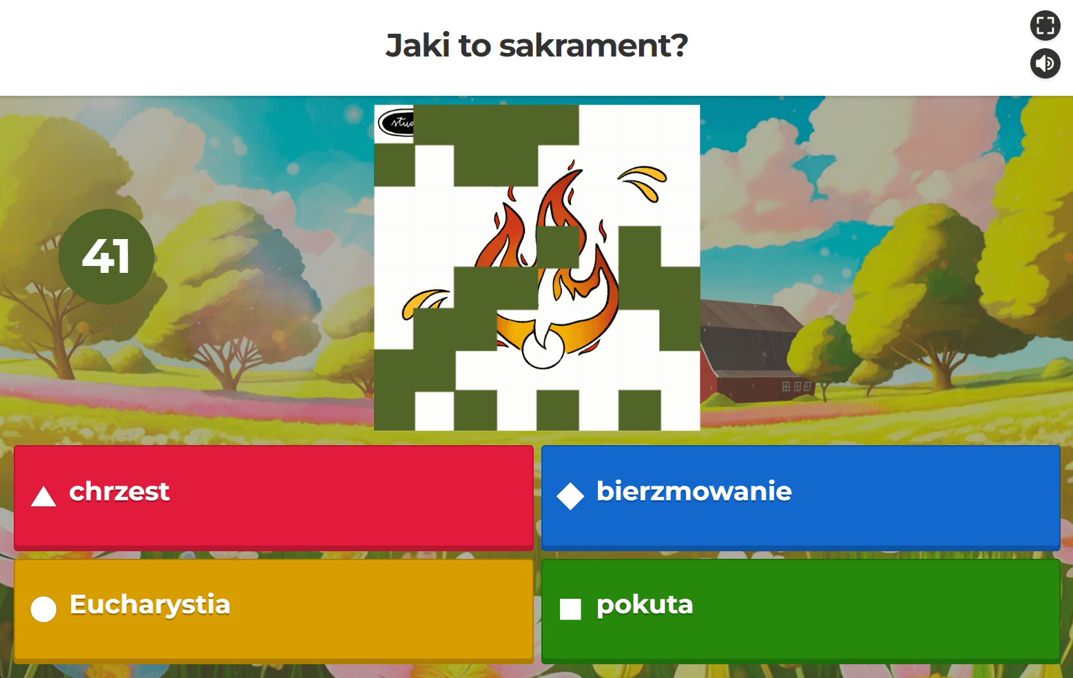 Uczniowie biorący udział w quizie Kahoot o sakramentach podczas lekcji religii.