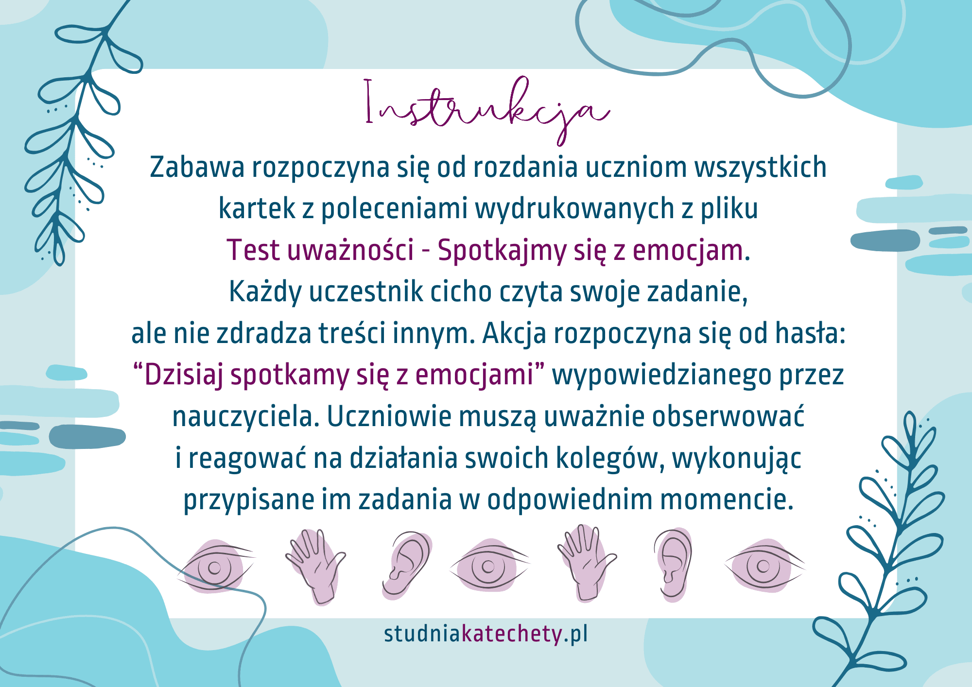 Uczniowie pracujący z testem „Spotkajmy się z emocjami” podczas lekcji religii lub zajęć wychowawczych.