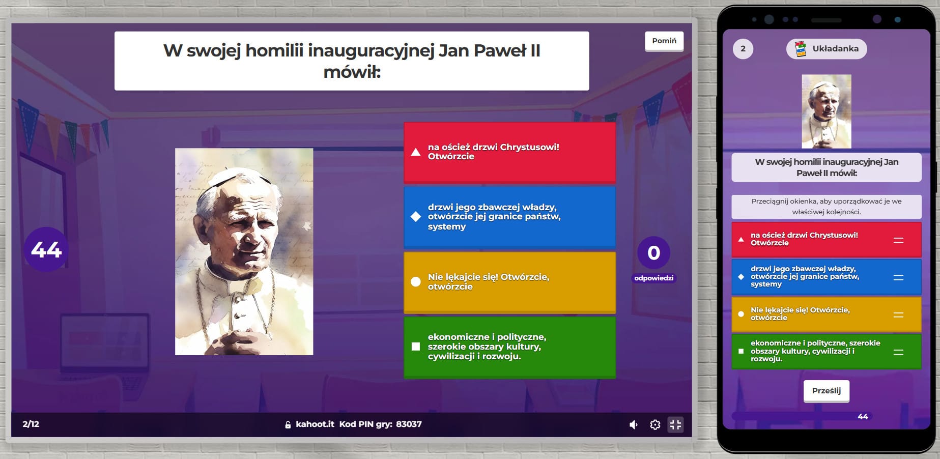 Quiz Kahoot o św. Janie Pawle II jako misjonarzu – interaktywny materiał katechetyczny