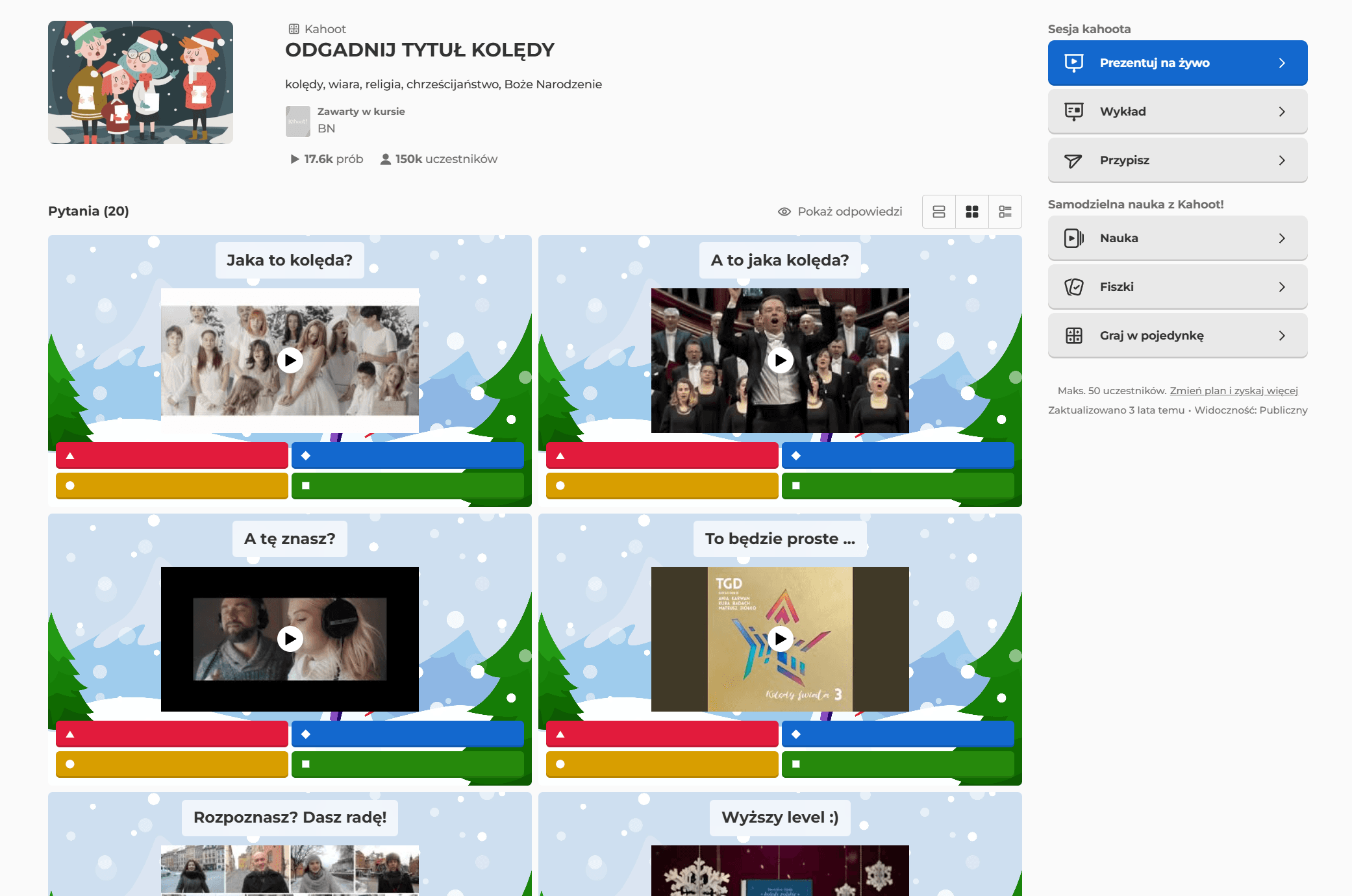 Quizy Kahoot o kolędach na lekcję religii w szkole