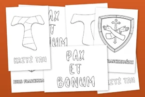 Krzyż Tau PAX ET BONUM herb franciszkański kolorowanki dla uczniów