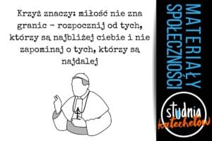 Grafika z cytatem św. Jana Pawła II przygotowana jako materiał do gazetki szkolnej lub dekoracji religijnej.
