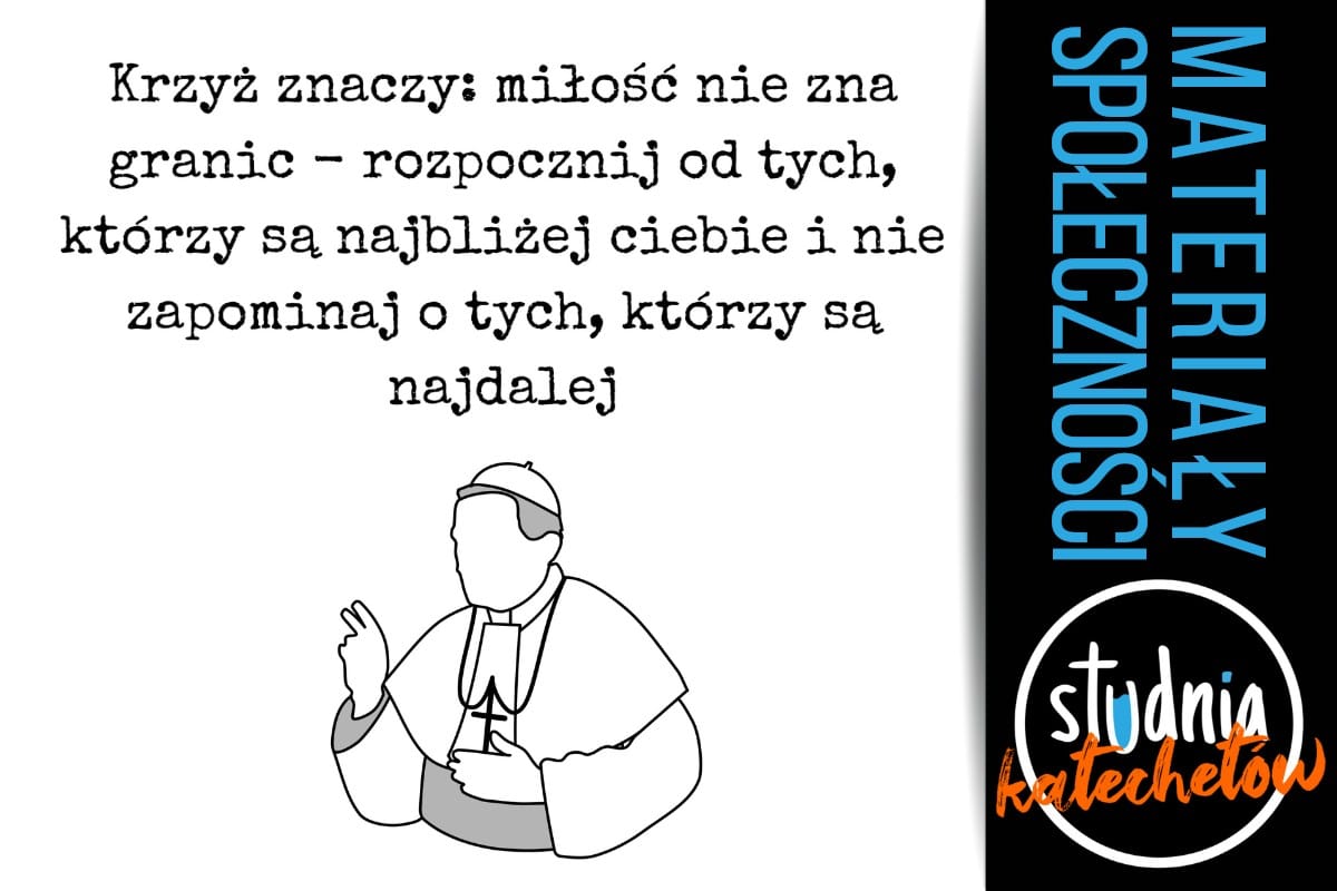Grafika z cytatem św. Jana Pawła II przygotowana jako materiał do gazetki szkolnej lub dekoracji religijnej.