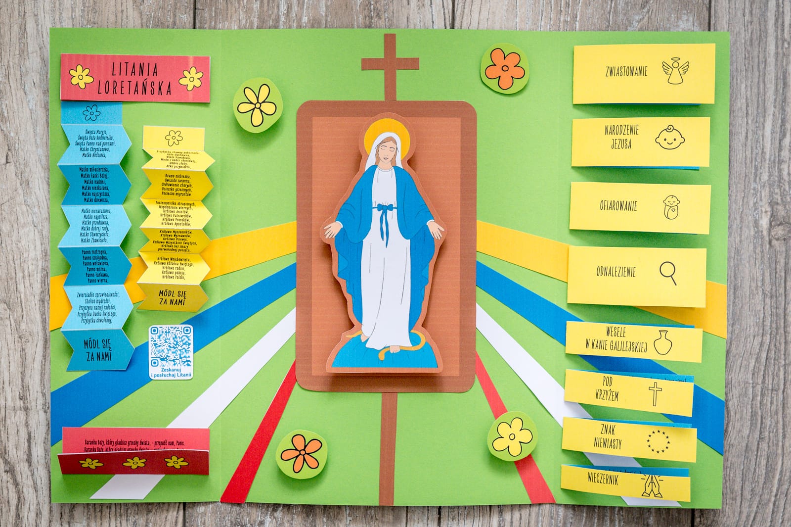 Kapliczka maryjna do druku i kolorowania jako religijna praca plastyczna dla dzieci