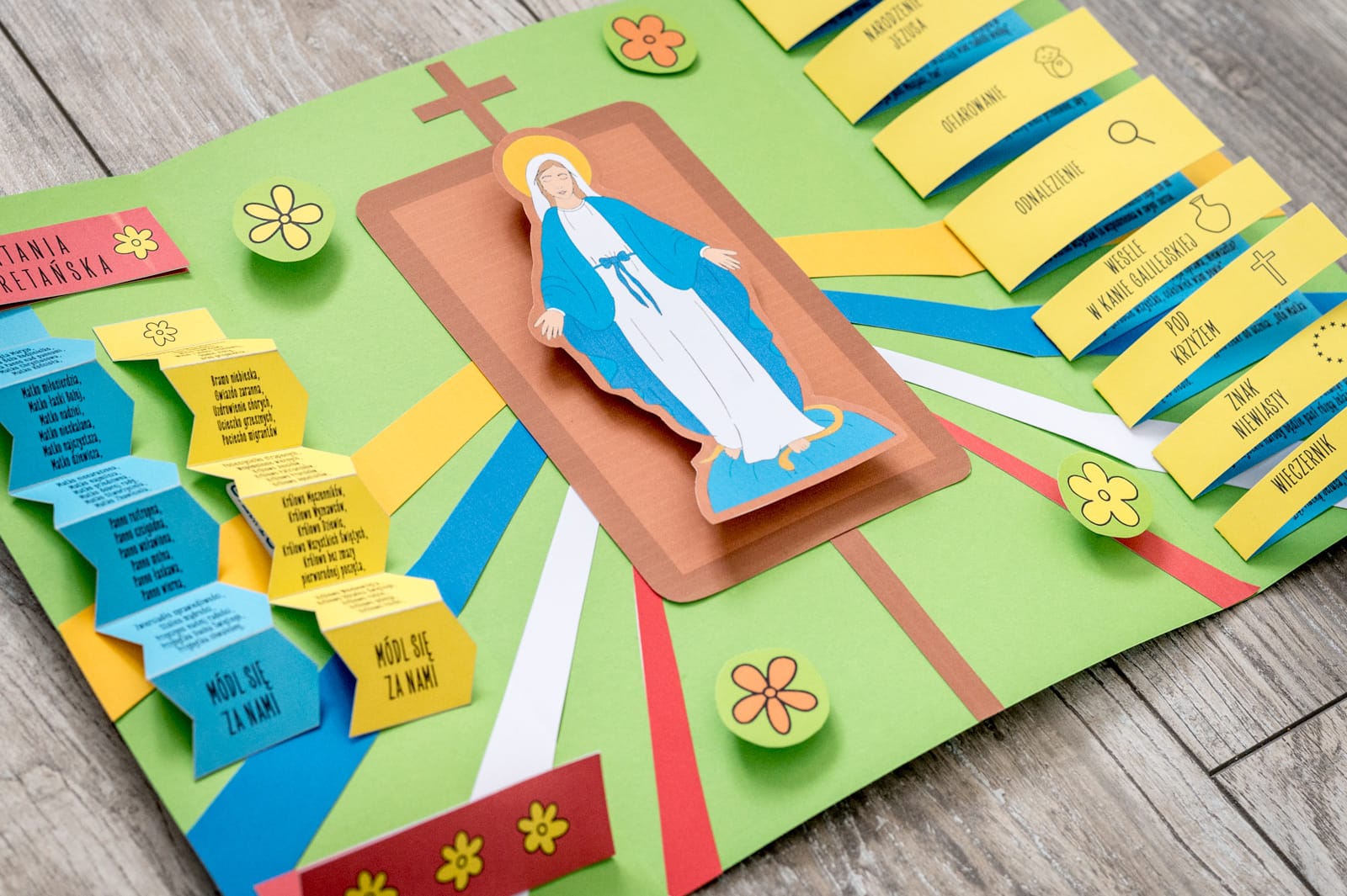 Litania loretańska z kodami QR i kwiatami do lapbooka religijnego o Maryi