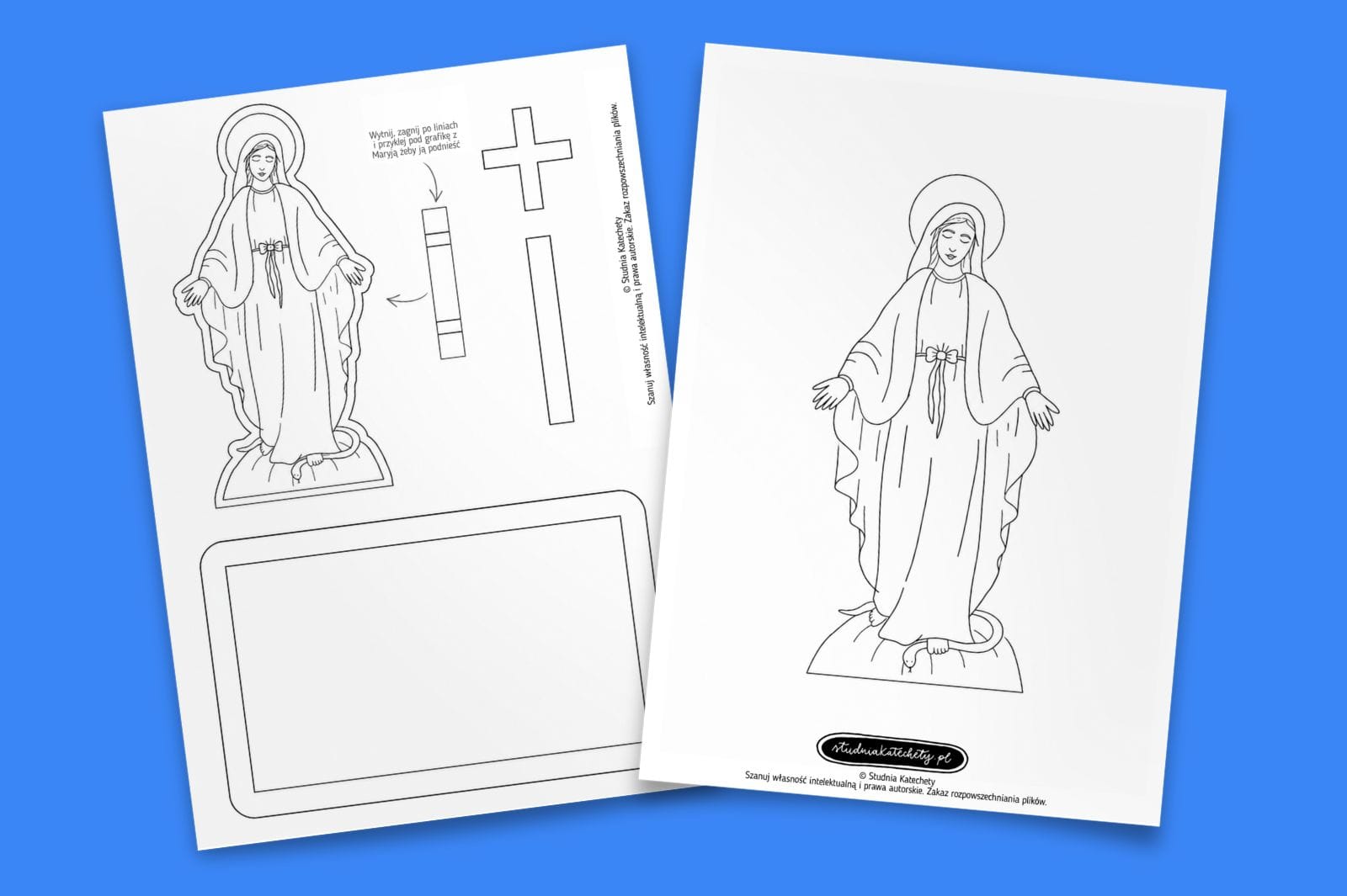 Kolorowanka religijna z Maryją oraz szablon kapliczki maryjnej do wycinania i składania