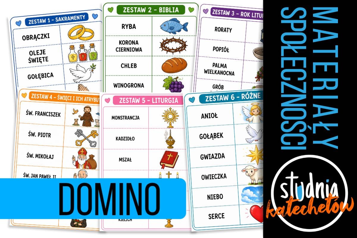 Domino Religijne - Sakramenty, Biblia, Liturgia, Święci i Rok Liturgiczny | pliki PDF do pobrania i wydruku ⏬🖨️✂️