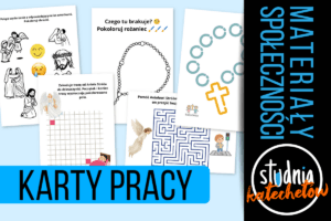 Karty pracy PDF o Aniele Stróżu i różańcu dla przedszkola i klas 1–3