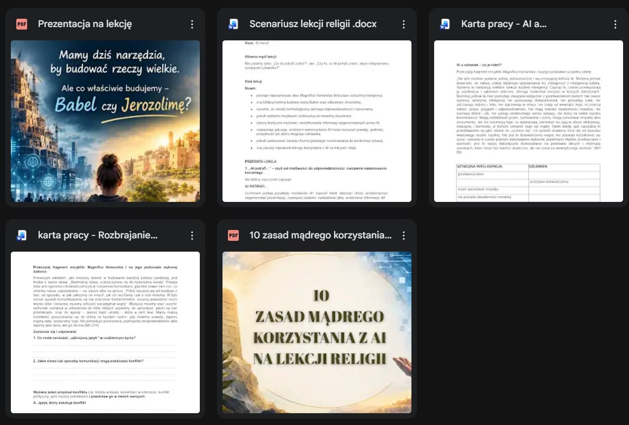 Materiały do szkolenia o AI na lekcji religii – prezentacja, scenariusz, karty pracy i 10 zasad korzystania z AI